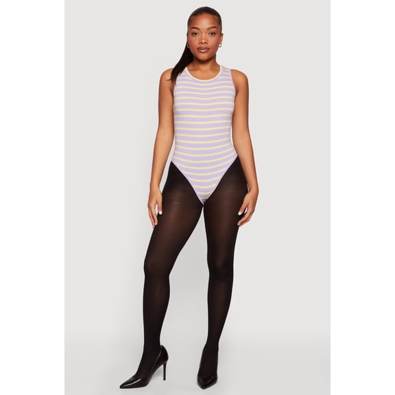 Women's Striped Sleeveless Thong Bodysuit