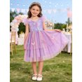 thumbnail image 4 of IBTOM CASTLE Toddler Baby Girls Shiny Butterfly Tutu Dress Princess Birthday Party Pageant Flower Girl Wedding Tulle Dresses 2-6T 2-3T Rainbow Purple, 4 of 7