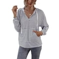 thumbnail image 1 of Sudaderas con cuello en V a rayas, sudaderas con capucha de manga larga para mujer Sudaderas con capucha de manga larga para mujer confeccionadas con cuidado, 1 of 7