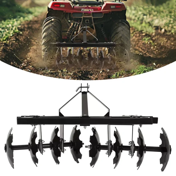 KUAFU Disc Plow Harrow for Prep Soil Cut Weeds & Clear Crop Remains, Easy Mounting with Integrated 3-Point Hitch, 2 Packages