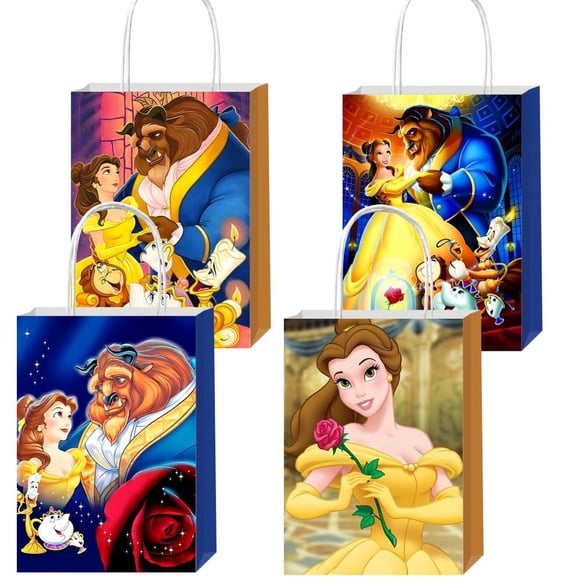 CICICO 12 Bolsas de Regalo La Bella y la Bestia con Asas para Fiestas de Cumpleaños Infantiles