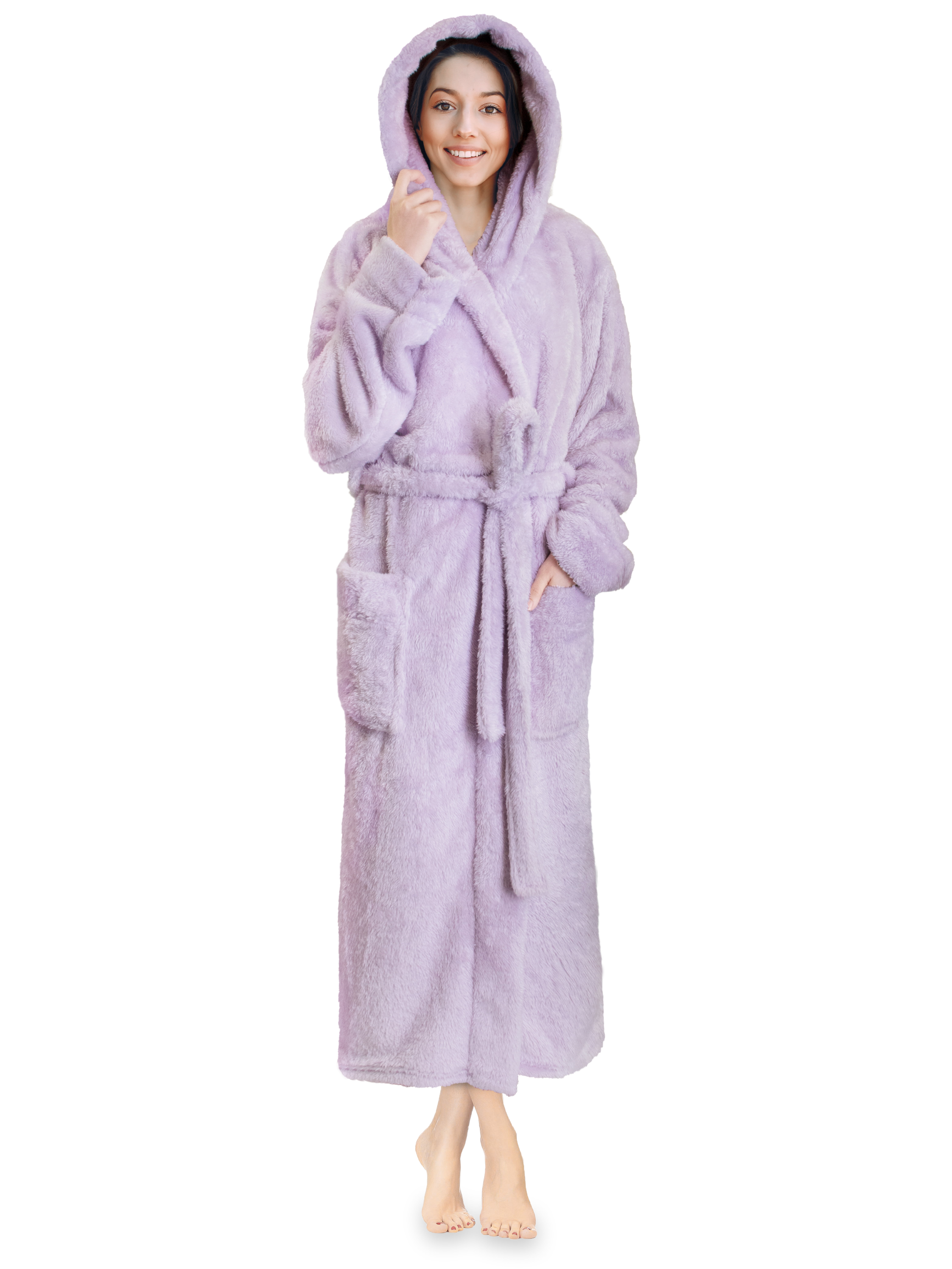 Long Fleece Bathrobes for Women Lightweight Long Plush Robes Hooded Bathobes for Men/Women Plush Robes with Pocket Hoodie 