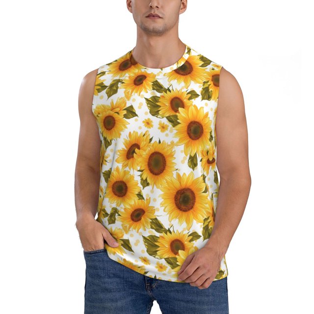 Fotbe Modern Elegant Sunflower Men's Camiseta sin Mangas Estampada para Hombres, Playera Casual para Gimnasio, Entrenamiento, Playa-XX-Large