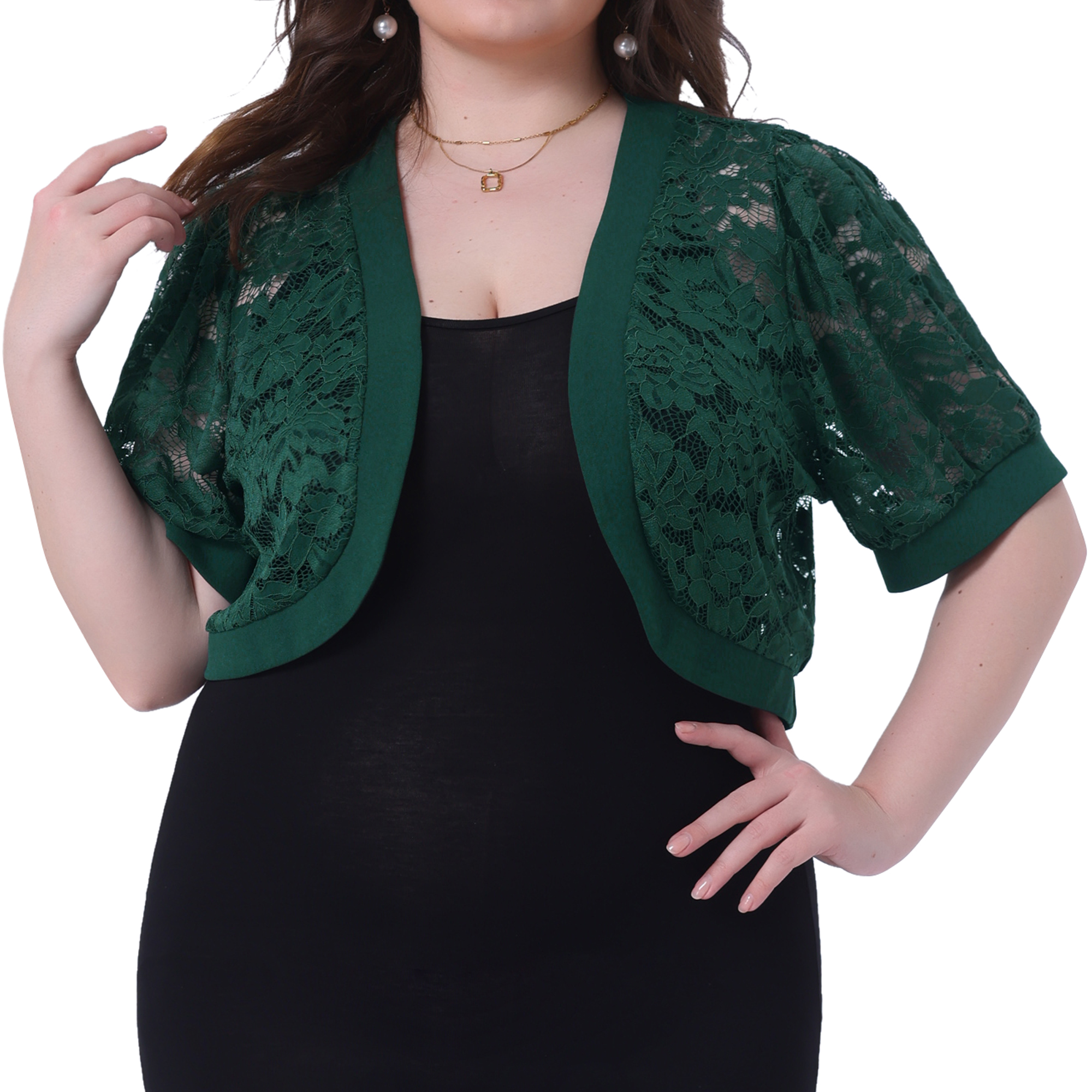 DARING DIVA Women's Plus Cropped Cardigans Floral Lace Bolero Shrugs 3X Dark Green