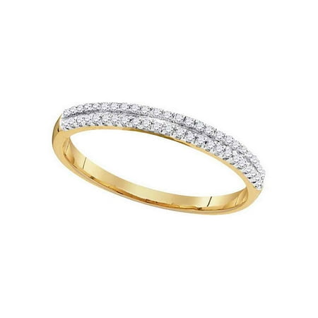 Double Blend - 10kt Yellow Gold Womens Round Diamond Slender Double Row Band 1/6 Cttw