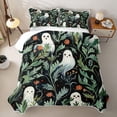 thumbnail image 2 of Homewish Halloween Ghost Quilt King, Botanical Wildflower Leaf King Coverlet Set, Dark Teal Orange, 3 Pieces 1 Bedspread and 2 Pillowcases, 2 of 7