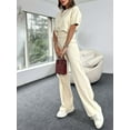 thumbnail image 3 of Cenuakty Women's Summer Loungewear Set, Solid Color Short Sleeve Round Neck T-Shirt + Elastic Waist Pants 2 Pieces Casual Outfits, 3 of 7