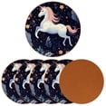 thumbnail image 2 of Unicorn Set of 6 Microfiber Leather Round Coasters 4.3x4.3 Inches - Absorbent and Stylish Drink Mats for Home and Office Use., 2 of 6