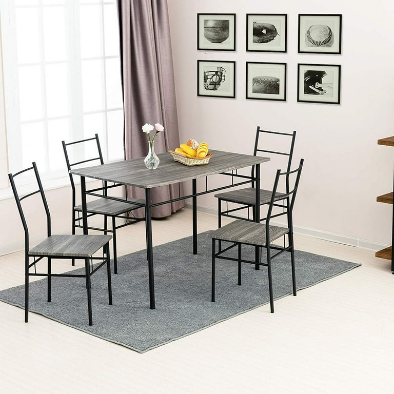 mecor 5 Piece Dining Table Set Vintage Wood Tabletop Kitchen Table w 4 Chairs with Metal Frame Grey