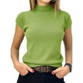 thumbnail image 3 of Summer Womens Short Sleeve Sweater Mock Neck Casual Basic Knit Slim Fitted Pullover Tops, 3 of 4