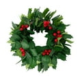 thumbnail image 2 of 13.78in Traditional Holly Wreath with Red Berries & Variegated Leaves, Festive Holiday Door Ornamentation for Indoor Outdoor Mantel Window Wall (C), 2 of 6