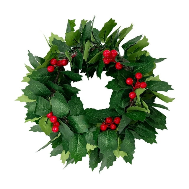 TIELUTT Couronne de Houx avec Baies Rouges et Feuilles Panachées une Couronne de Noël Traditionnelle pour Porte d'Entrée Extérieure Couronne Lumineuse Couronne d'Anniversaire pour Porte d'Entrée Couronnes pour Fenêtres Couronne Séchée Toutes Saisons