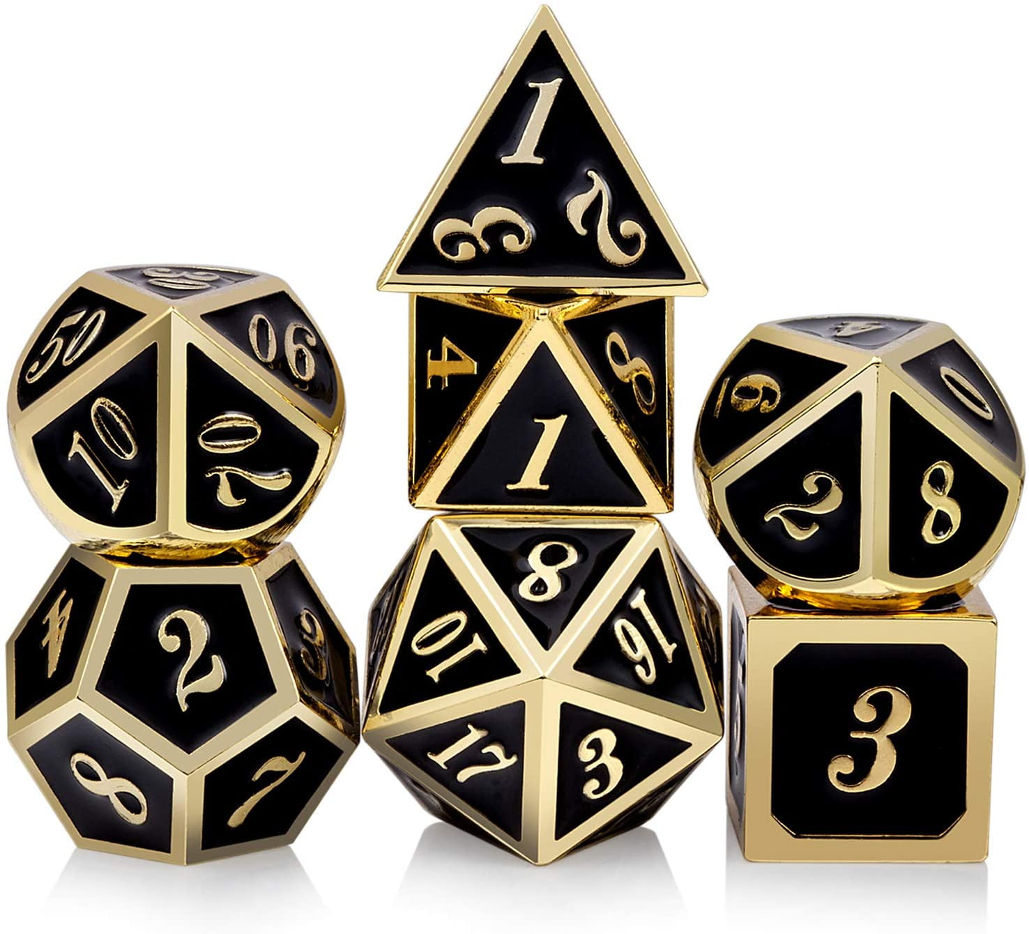Math Teaching with Metal Gift Box Metal DND Dice Polyhedron Set Suitable for Dungeons and Dragons RPG 7Pcs Hollow D&D Game Dice D20 Black Red 