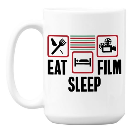 

Eat Sleep Film White Ceramic Coffee & Tea Mug for a Filmmaker (15oz)