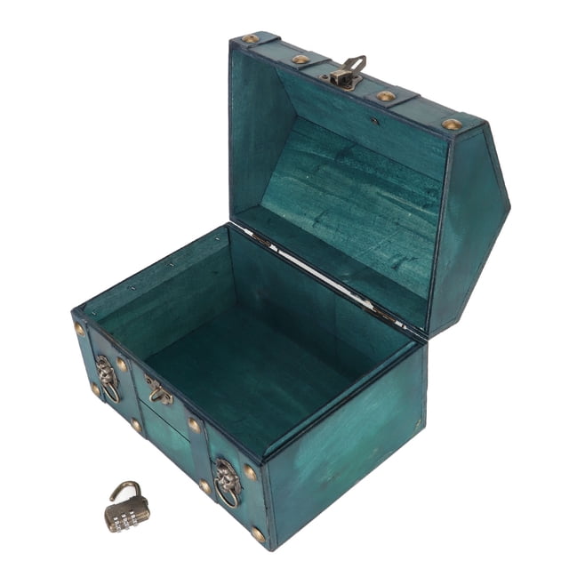 CAJA DE COFRE DE MADERA, CAJA DE ALMACENAMIENTO DE COFRE DEL TESORO CON CERRADURA DE COMBINACIÓN