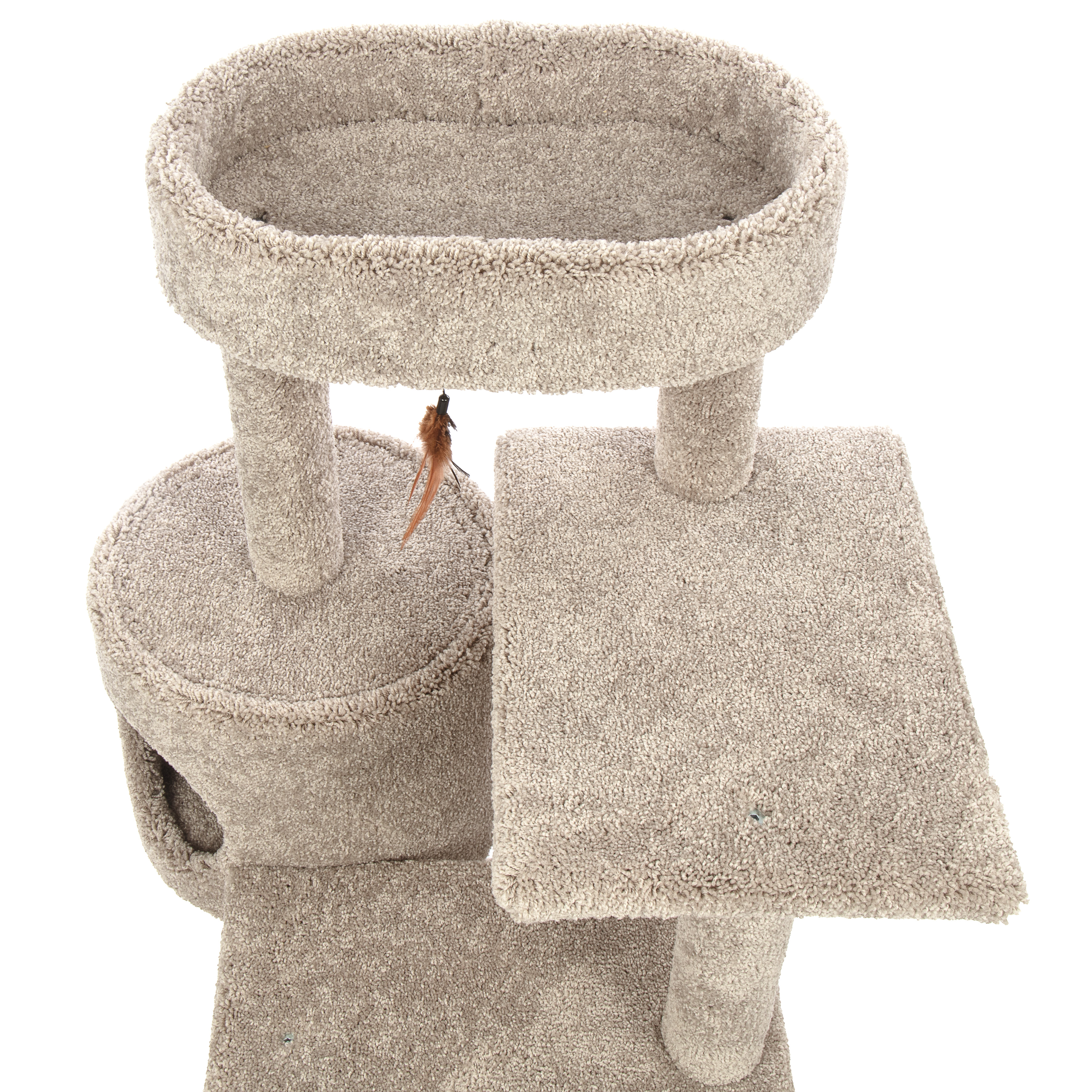 Kitty-Quick 43-in Solid Wood Cat Tree with Condo, Beige