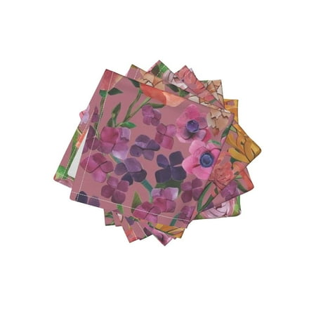 Napkins Hydrangea - Cocktail Napkins Pink Floral Garden Watercolor Hydrangea Magnolia Set of 4