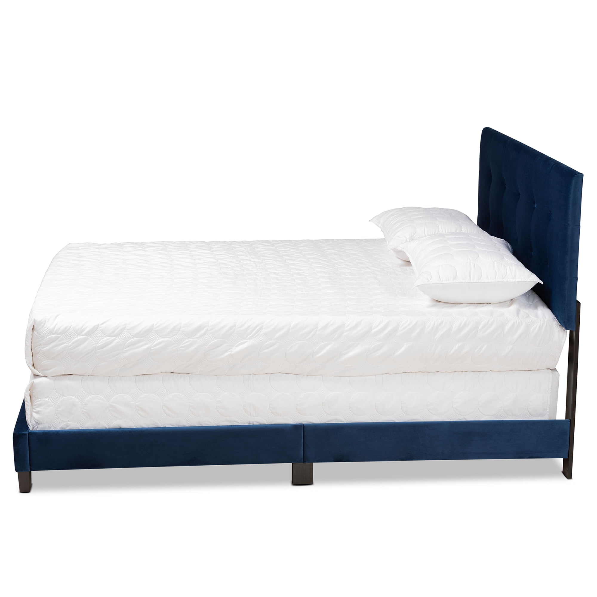 Baxton Studio Caprice Contemporary/Modern Velvet Tufted Panel Bed, Queen, Navy Blue/Black