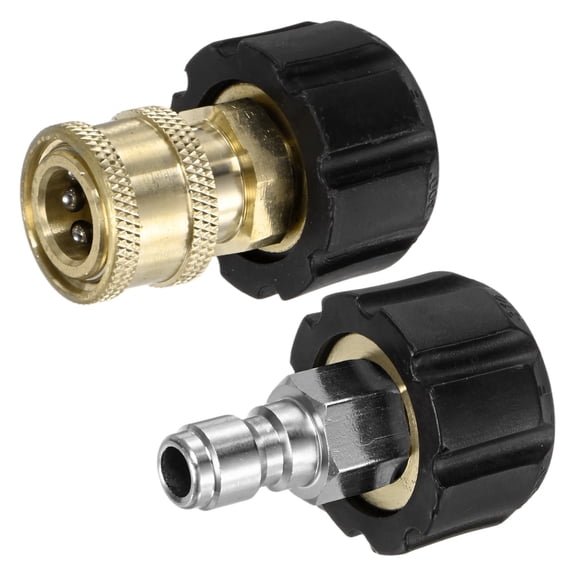 Uxcell 2-Pack Pressure Washer Quick Connect Fittings, M22 15mm Female to 1/4 Inch Male & Female Hose Adapter for Pressure Washer Gun