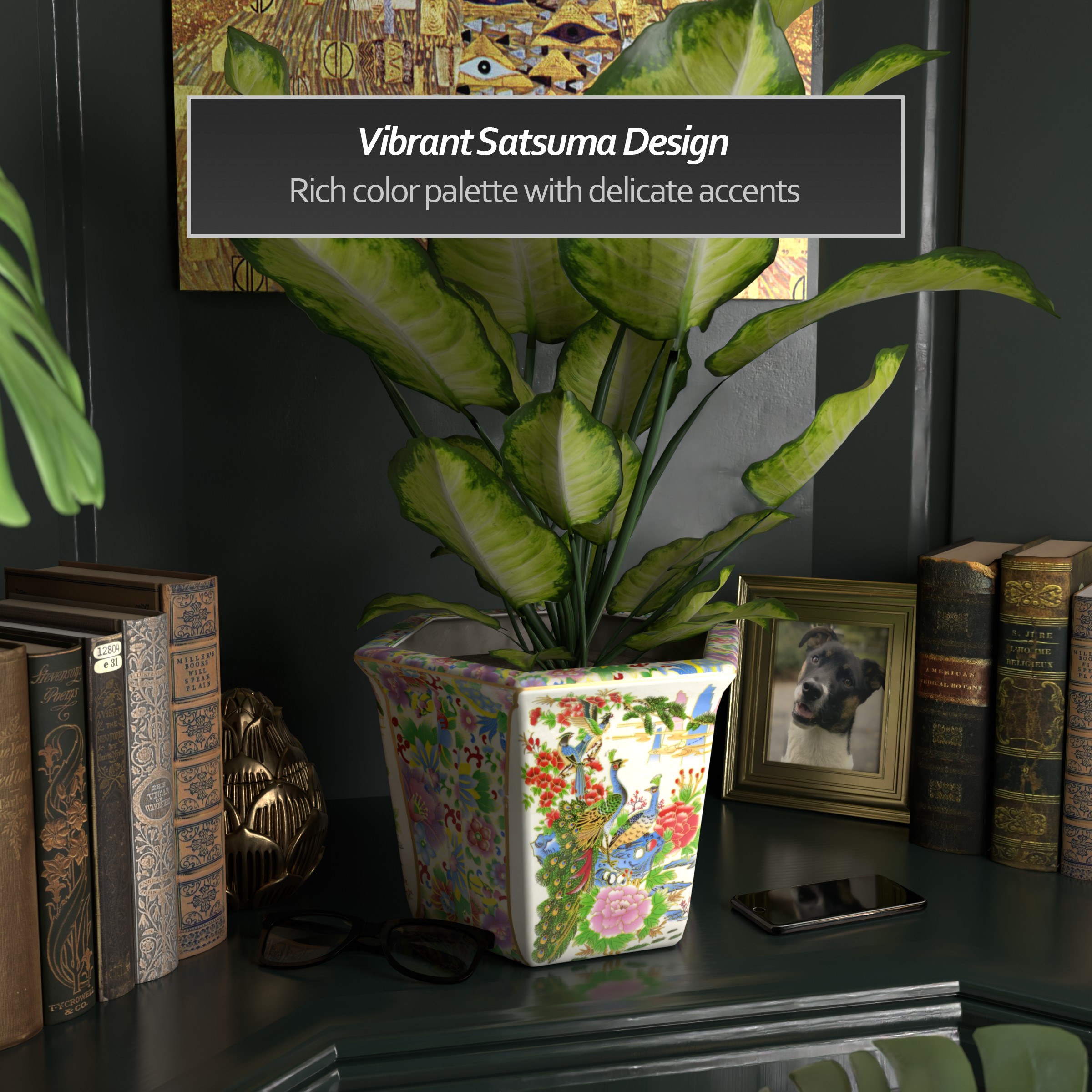 12" Hexagonal Flower Pot - Satsuma Peacock