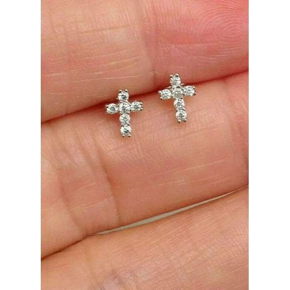 1Ct Round Cut Lab Created Diamond Women's Cross Stud Earrings 14K Gold Plated Silver