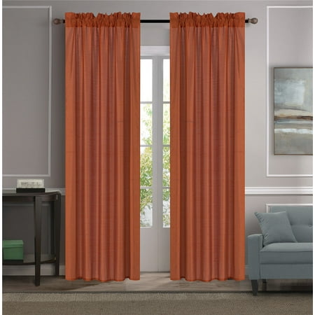 Silk Road Brick - MR2 BRICK 2-PC SET MYRA Rod Pocket Faux Silk Window Curtain Treatment, Set of Two (2) Solid Semi Sheer Panels 55