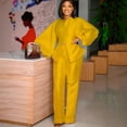 thumbnail image 3 of AURA Plus Size 2 Piece Pants Set Puff Sleeve Long Sleeve Top Wide Leg Trousers Elegant Summer Commuter Outfit, 3 of 4