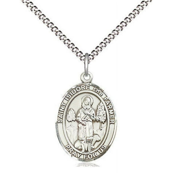 Extel Medium Oval Pewter St. Isidore the Farmer Pendant with 18" chain, Made in USA