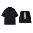 thumbnail image 2 of Stamzod Mens Sweatsuits 2 Piece Set Summer Solid Color Turndown Short Sleeve Shirts and Shorts Daily Casual Loose Plus Size Workout Outfits for Men with Pocket Black XXXXL, 2 of 4