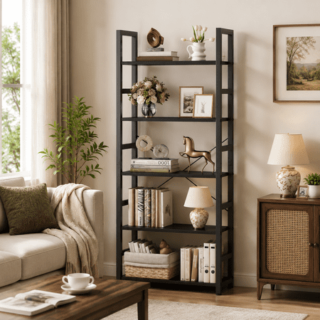 CONCETTA 5 Tier Bookshelf, Home Office Bookcase Shelf Storage Organizer, Modern Book Shelf for Bedroom/Living Room/Home Office, Matte Black