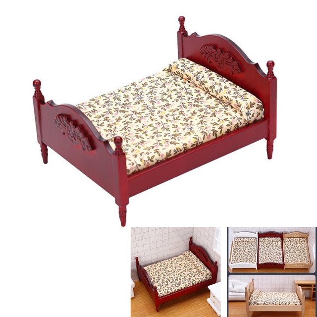 Casa de 1/12 mini de de abedul Mini tapizado hogar dormitorio accesorios conjunto de CUTICAT Cama de dormitorio de casa de muñecas
