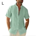 thumbnail image 4 of relayinert Traveling Casual Style Men's Button Down Shirt Summer Pool Party Solid Color Simple Design Slim Fit Tops Daily Clothes Green L, 4 of 5