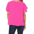 thumbnail image 3 of Women's Casual Solid Round Neck Blouse with Short Sleeves and Keyhole, 3 of 6