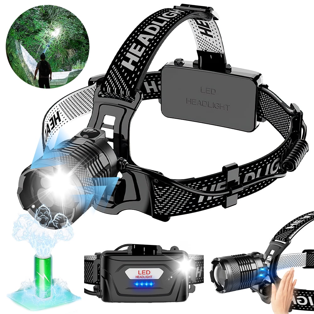 Rechargeable LED Headlamp 2500LM, IP58 Waterproof with Motion Sensor