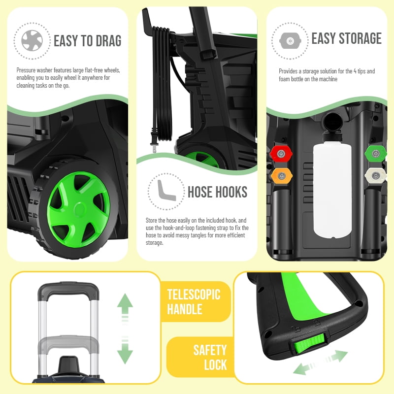 Electric Pressure Washer 4800PSI-Max 2.9GPM Power Washer with 25 Feet Hose,16.4 Feet Power Cord, Car Wash Machine Green Ideal Cleaning for Garden