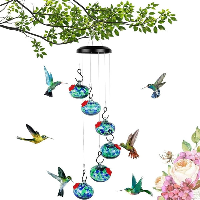 Encantadores carillones de viento comederos para colibríes, comederos para colibríes para colgar al aire libre a prueba de hormigas y abejas, carillón de viento