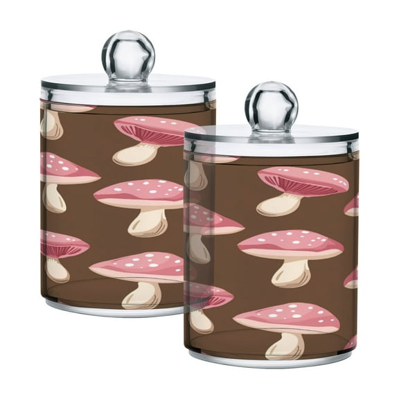 2 Pack Qtip Holder Dispenser Mushroom Clear Plastic Storage Apothecary Jars for Cotton Swabs Balls Pads Floss