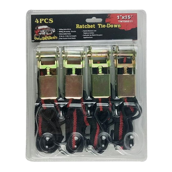 koolsoo Lot de 4 Sangles d'Arrimage à Cliquet 1 Pouces X 15 Pieds Capacité de Charge de 500 Lb pour Moto Noir