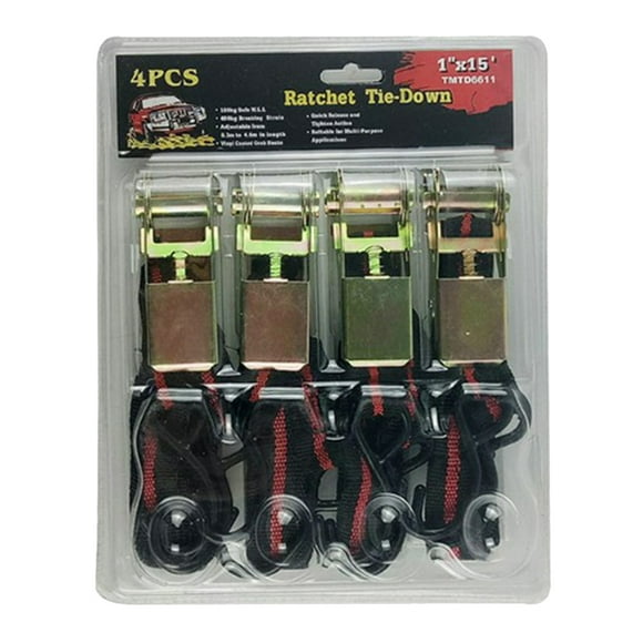 koolsoo Lot de 4 Sangles d'Arrimage à Cliquet 1 Pouces X 15 Pieds Capacité de Charge de 500 Lb pour Moto Noir