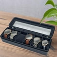 thumbnail image 4 of Caja de reloj de cuero PU a prueba de polvo cajas de almacenamiento de joyas soporte de exhibición 6 ranuras grandes, se adapta a todos los relojes de Verde negruzco Hugo caja de reloj, 4 of 10