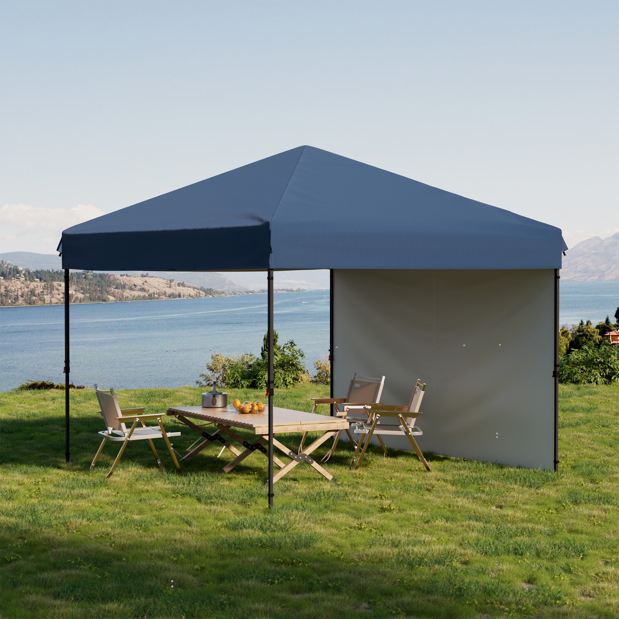 Heavy Duty Pop Up Canopy Tent 10x10 FT – Waterproof & UV-Resistant Outdoor Shelter – 1 Sidewall – Center Lock – Easy One-Person Setup – Ideal for Camping, Tailgating, Picnics, Beach, Events – Blue