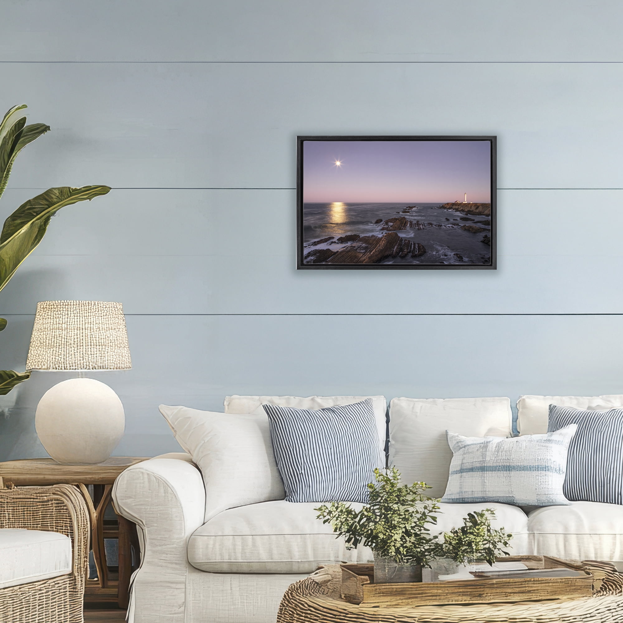 Stupell Industries Moon Arena Coastline Black Framed Floater Canvas Wall Art, design by Shelley Carlisle