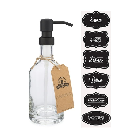 Heavyweight Glass Soap and Lotion Dispenser with Black Metal Pump - 12 ounce - by Jarmazing Products