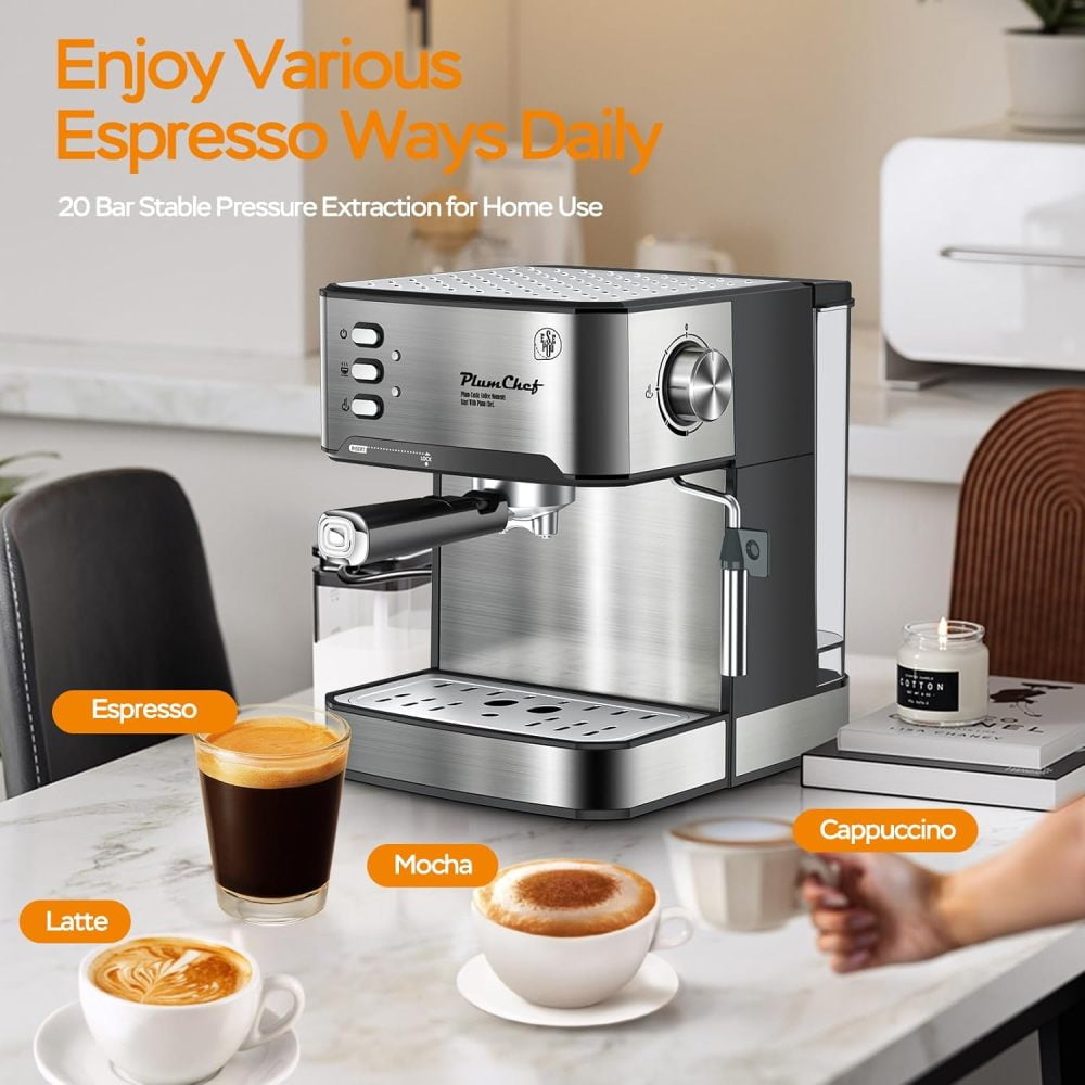 20 Bar Home Espresso Machine - Professional Milk Frother & Removable Tank for Latte & Cappuccino