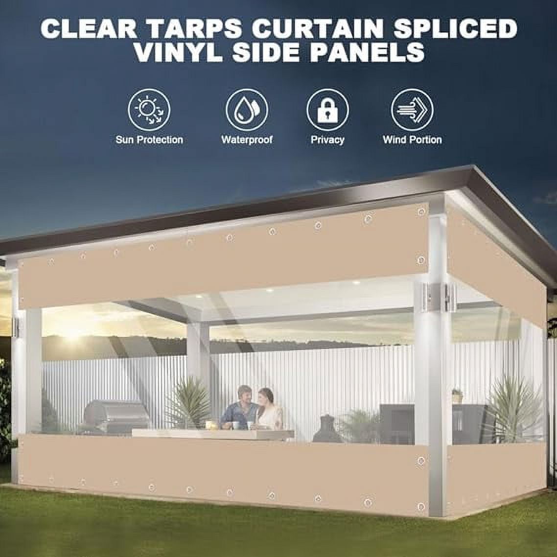 TOPCHANCES Outdoor Clear Vinyl Curtains with Grommets and Rope, Waterproof Cold Resistant Vinyl Patio Enclosure, PVC Heavy Duty Clear Tarps for Patio, Pergola, Porch,Gazebos,Balcony, 8'Hx15'W