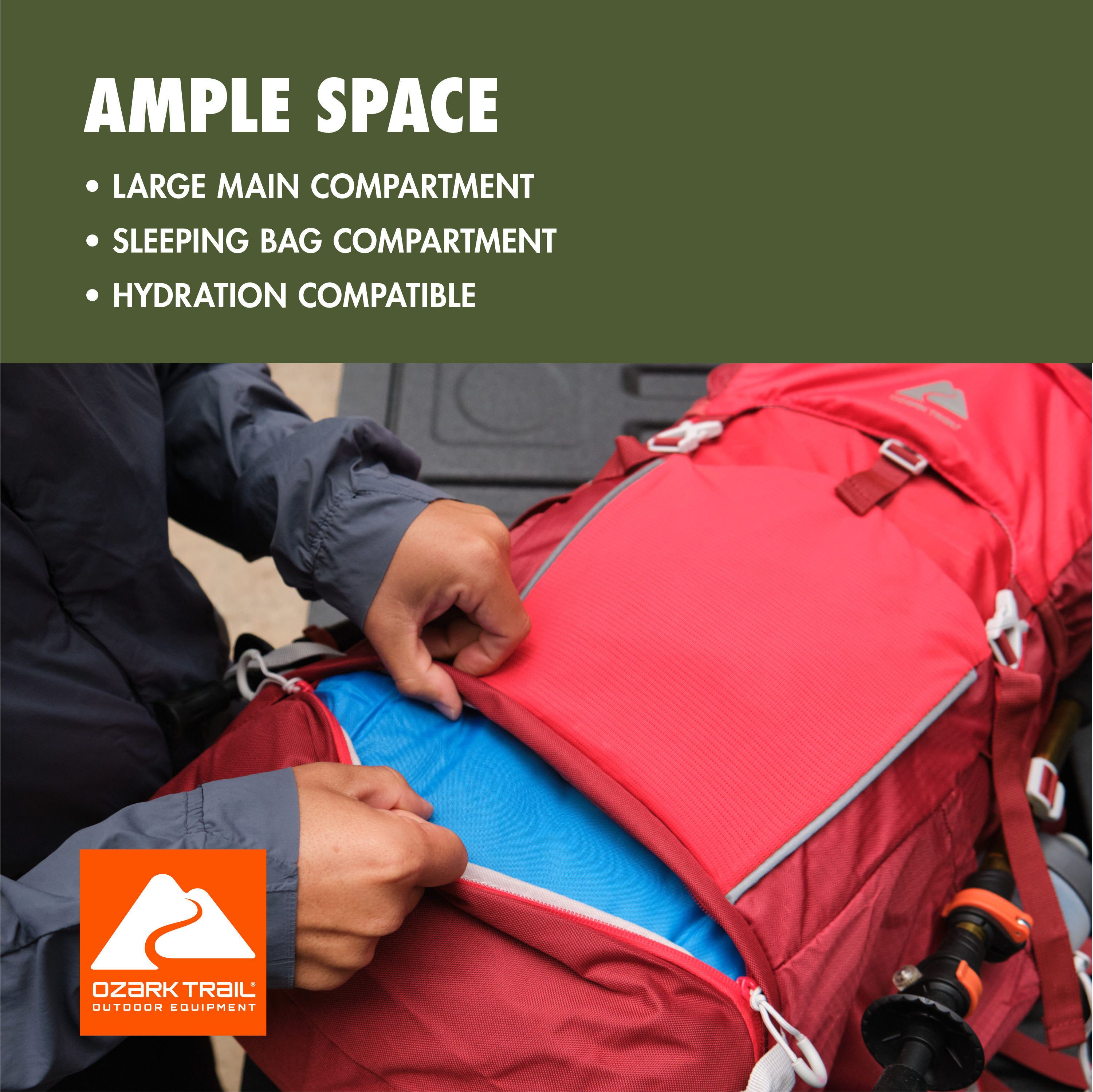 Ozark Trail 47L Hiking Backpack, Red photo 4