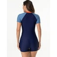 thumbnail image 4 of IDOPIP Women Short Sleeve Rash Guard One Piece Boyleg Swimsuit Zipper Surfing Bathing Suit UPF 50+, 4 of 7