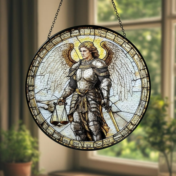Archangel Stained Glass Suncatcher , Saint Michael Suncatcher Art, Handmade Religious Glass Panel, Spiritual Decor, Archangel Glass Decor
