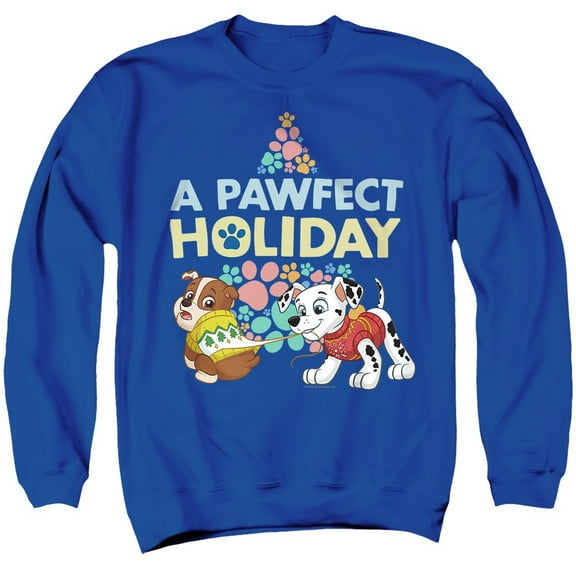 Paw Patrol Christmas, A Pawfect Holiday Rubble and Marshall Unisex Adult Crewneck Sweatshirt, Royal, Small