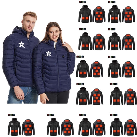 YOIAVAIOY Heated Coat for Women Men Plus Size Usb Electric Zip Up Parka Jacket Unisex Waterproof Winter Warm Hoodies Coats with Pockets Detachable Hood Black M